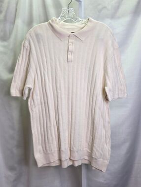 Common People Cream Short Sleeve Ribbed Cotton Sweater Size Large
